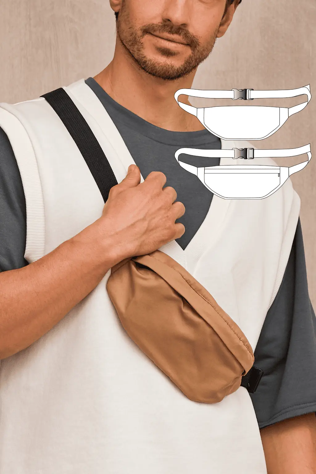Genuya — Men's Waist Bag PDF Sewing Pattern + Video Tutorial | One Size | Fabrico