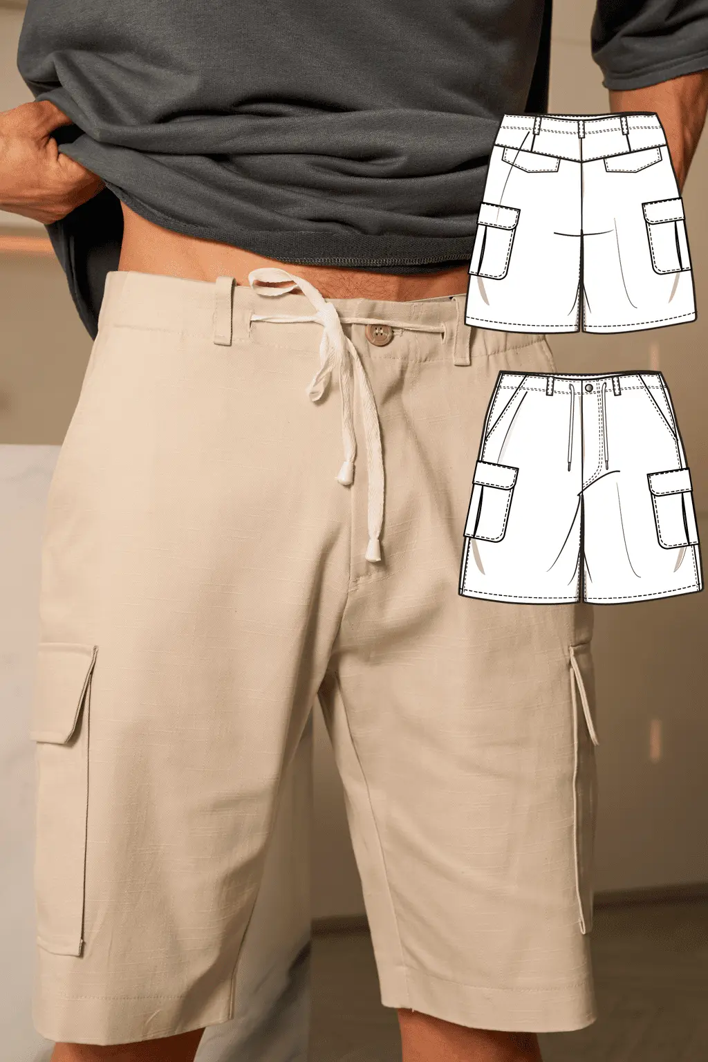 Brindizi — Men's Cargo Shorts PDF Sewing Pattern + Video Tutorial | Sizes S–5XL | Fabrico