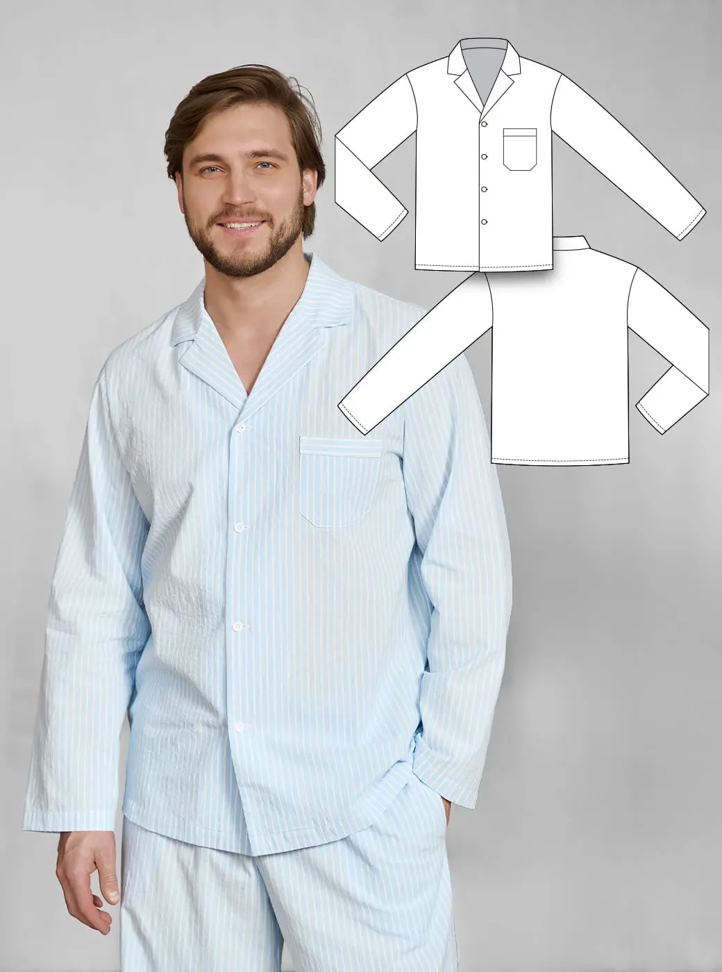 Miguel — Men's Pajama Shirt PDF Sewing Pattern + Video Tutorial | Sizes S–5XL | Fabrico