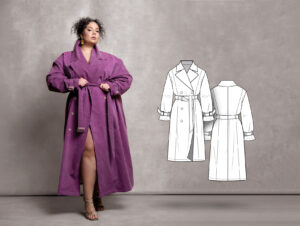Lavender women's trench coat sewing pattern + video tutorial