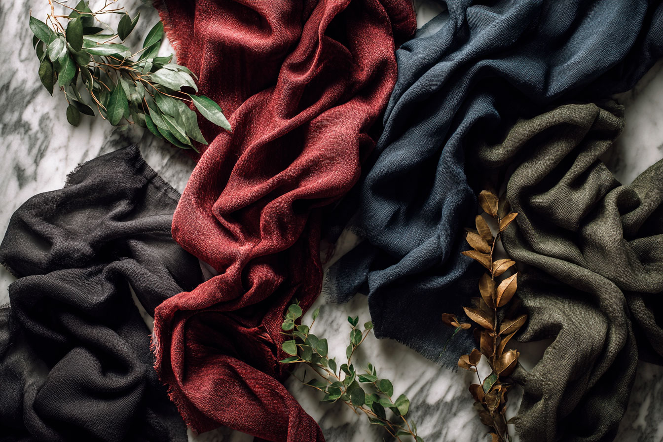 Warmer colours — black, dark navy and burgundy — in loose breathable fabric