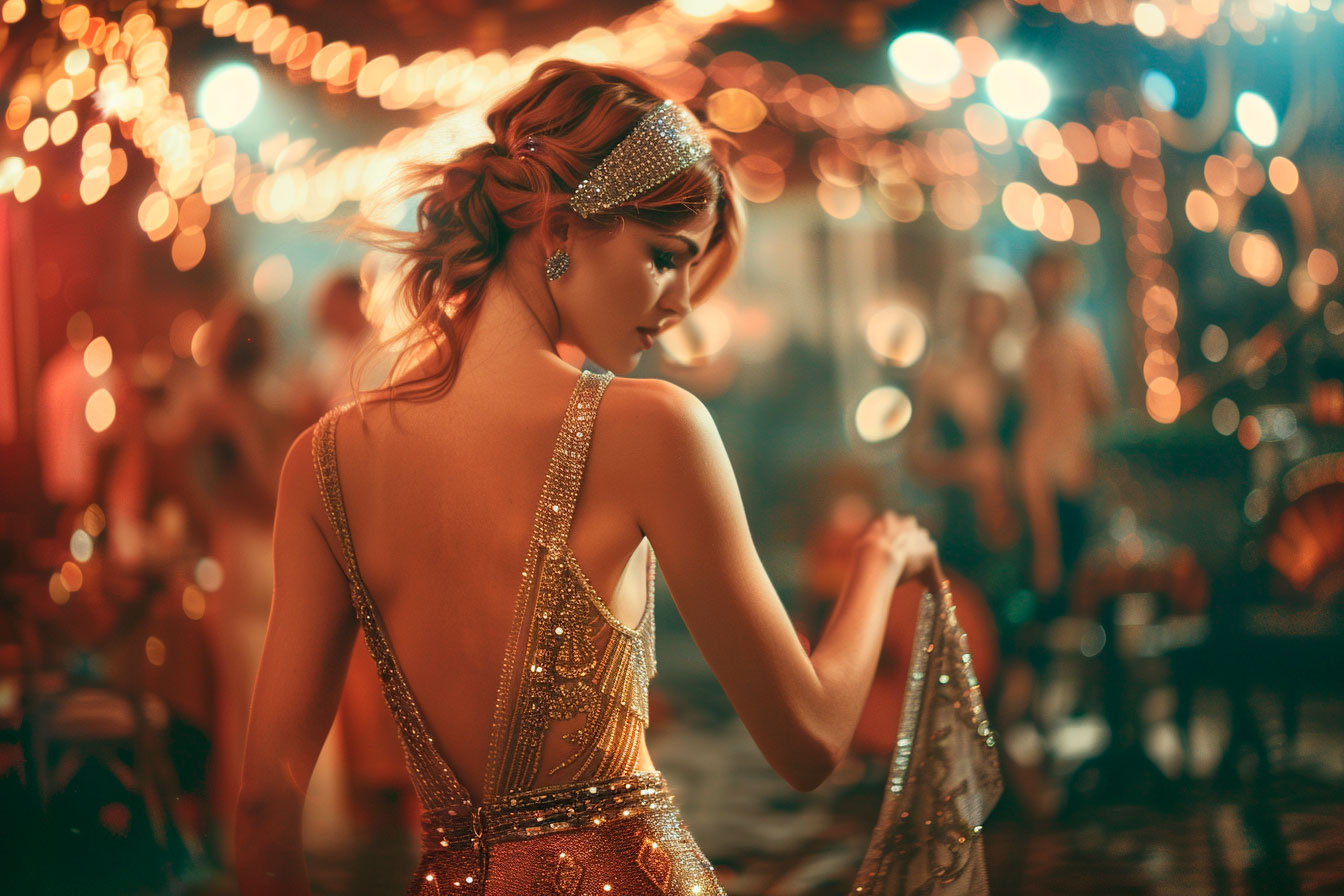1920s flapper party dress — dropped waist, beading and fringe