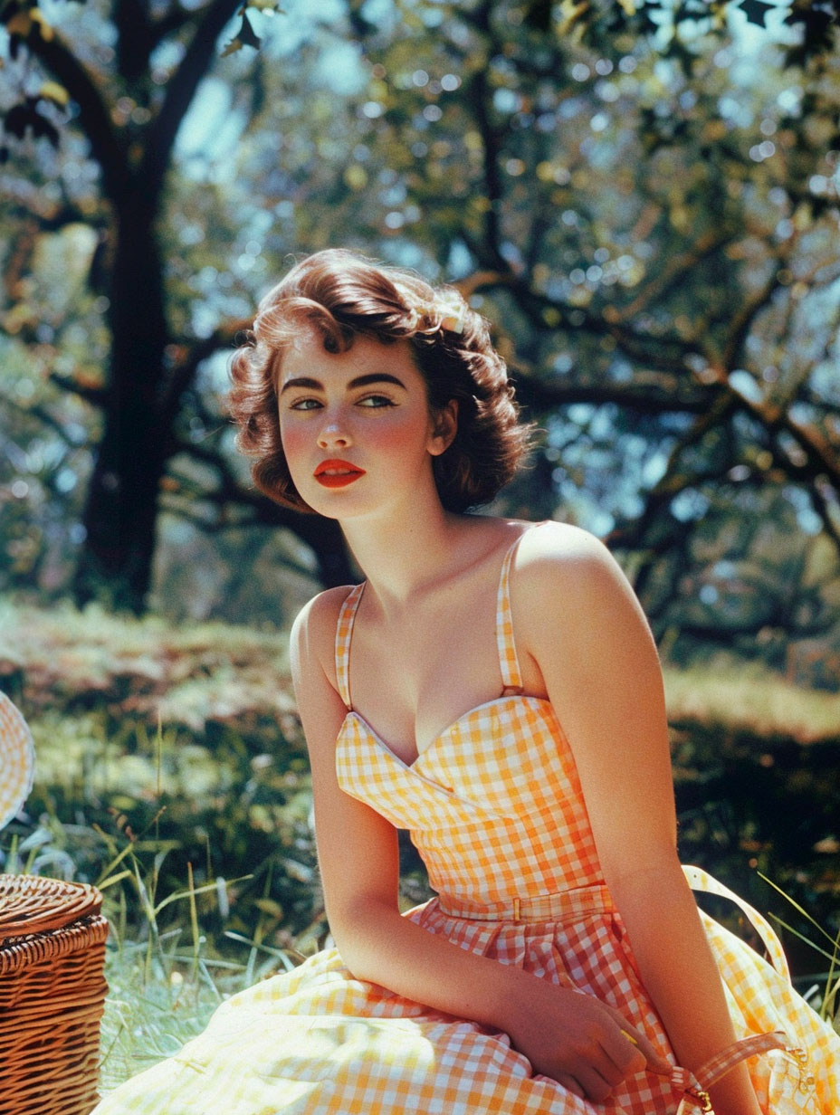 1950s sundress — full skirt, fitted bodice, defined waist