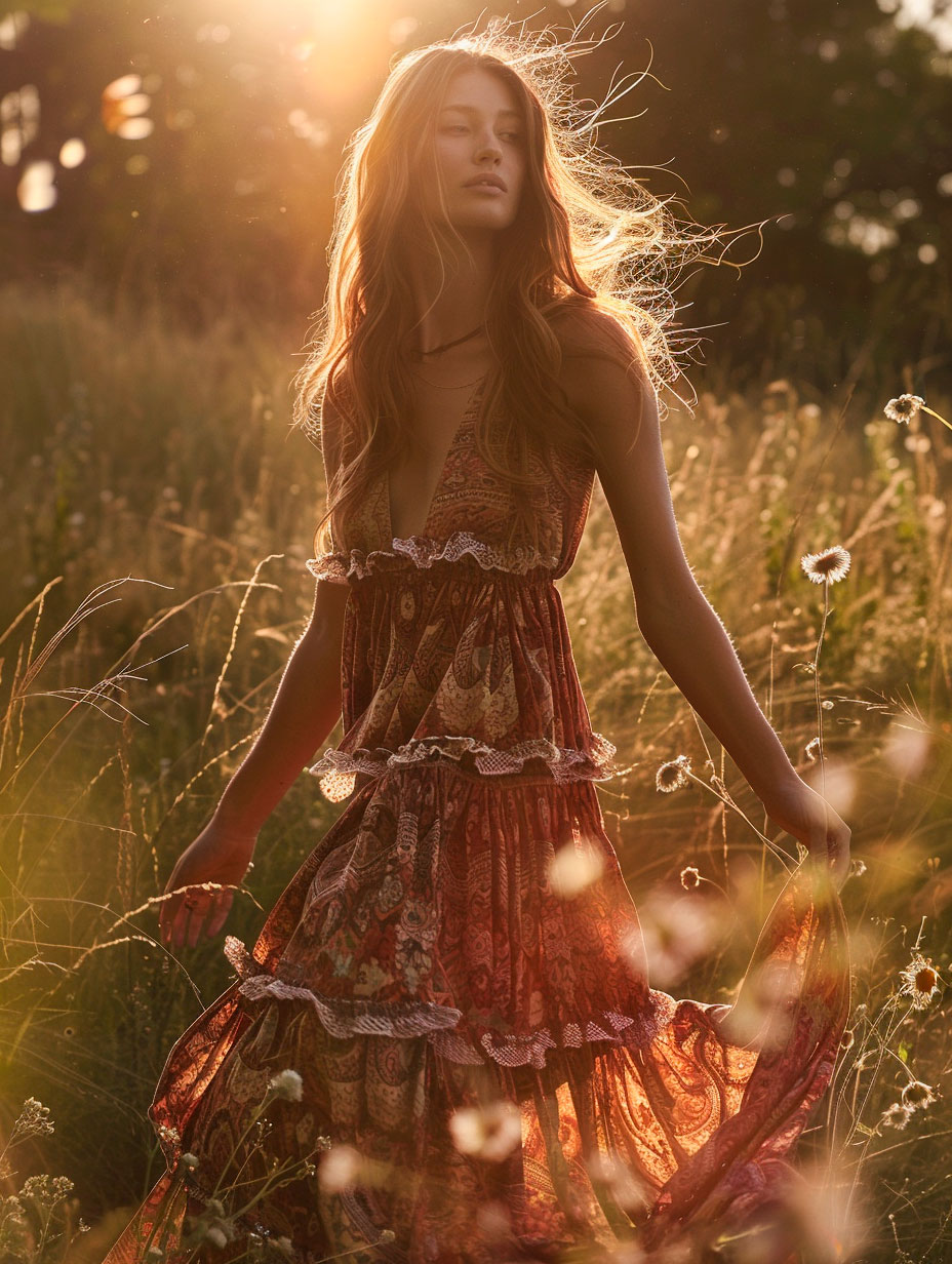 1970s boho maxi sundress