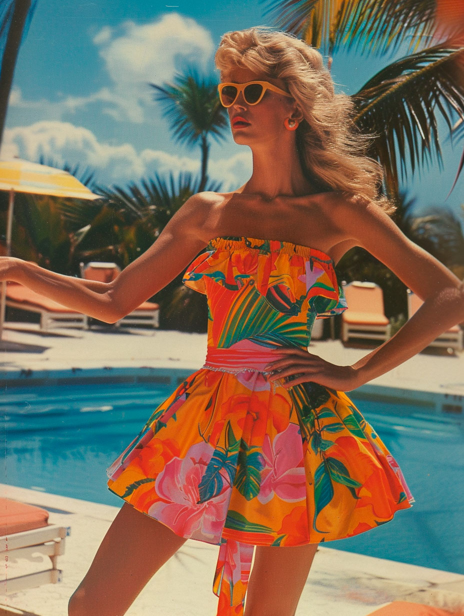 1980s strapless and off-shoulder sundress