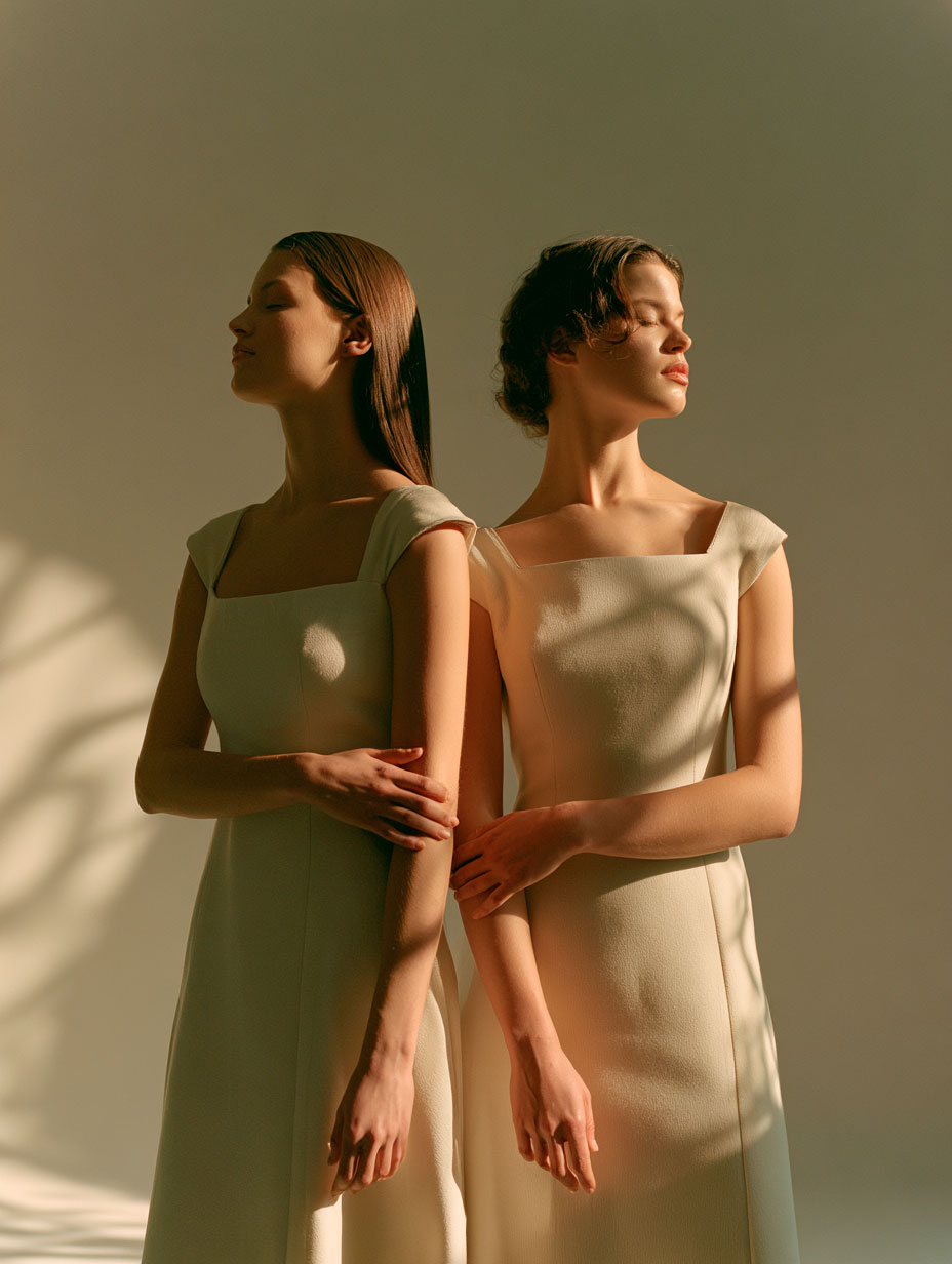 The square and boat necklines — horizontal lines that add width and structure to the upper body