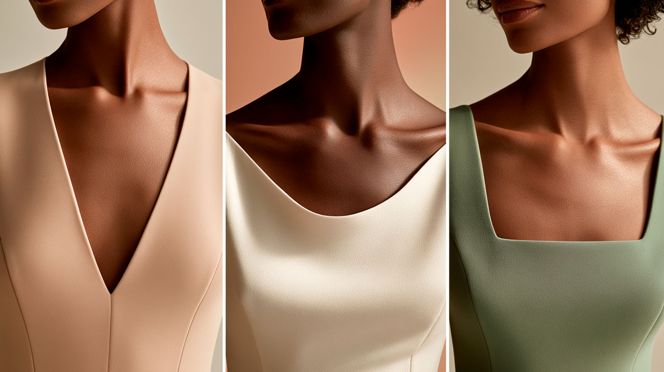 Choosing the right dress neckline for your face and figure — V-neck, round, square and more