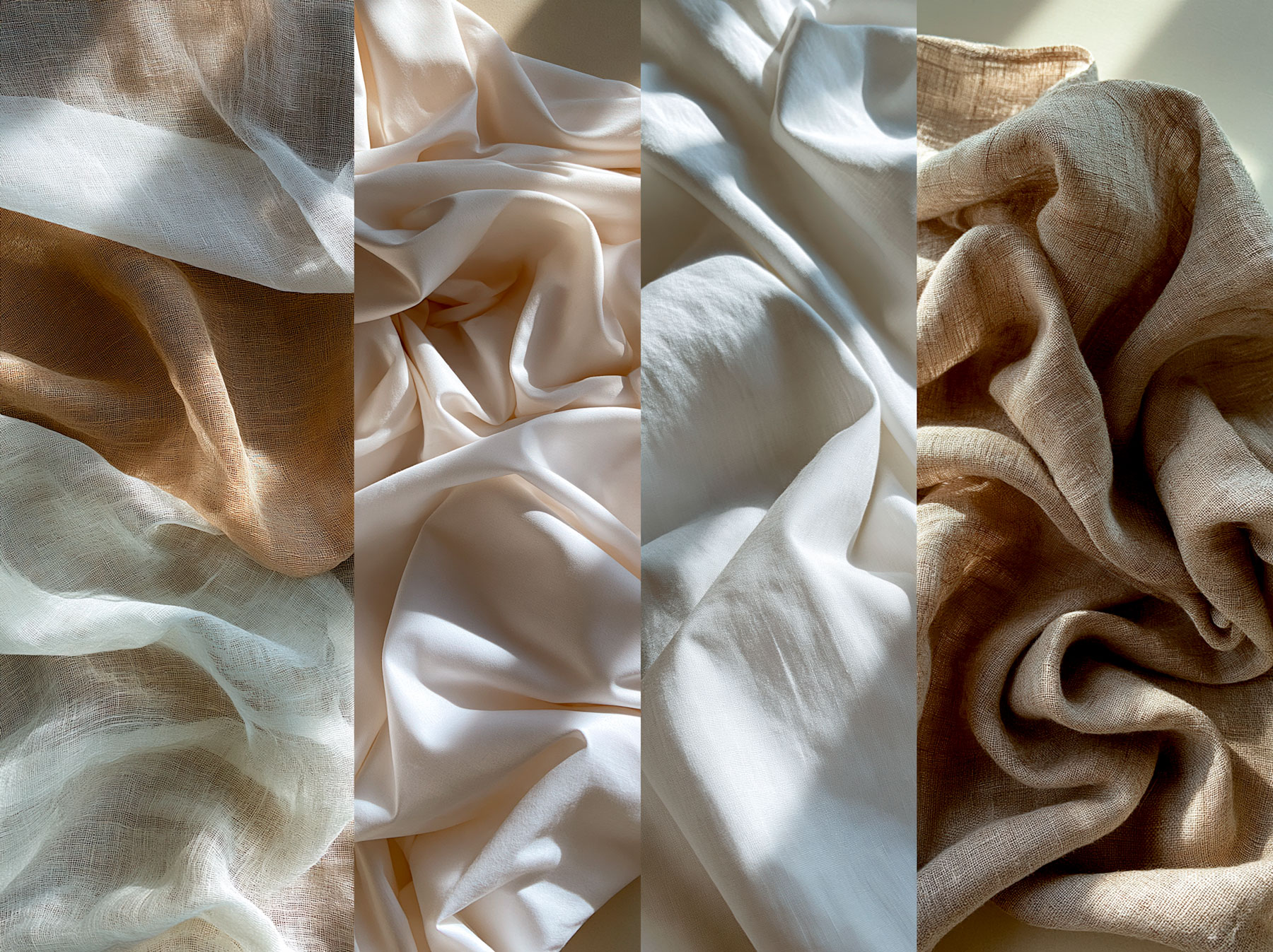 Fabric weights side by side — comparing voile, lawn, poplin and linen