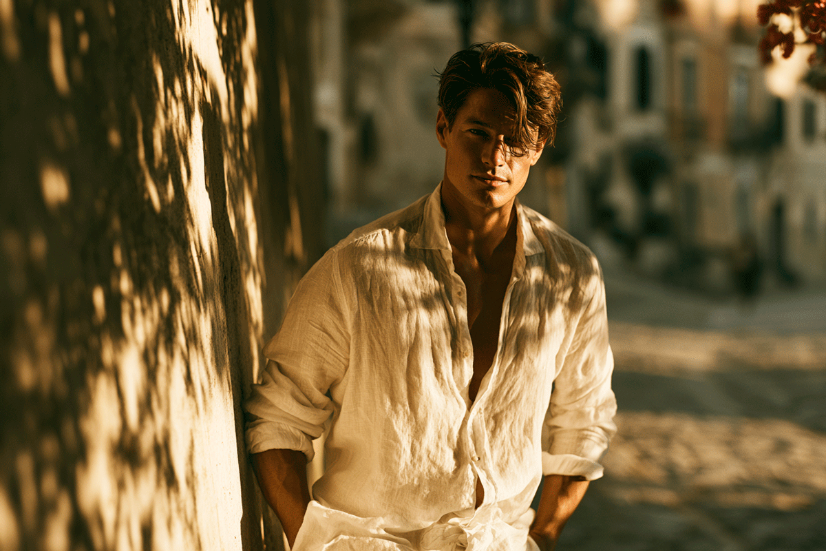 Men's linen summer shirt made from the Fabrico Vicenza pattern