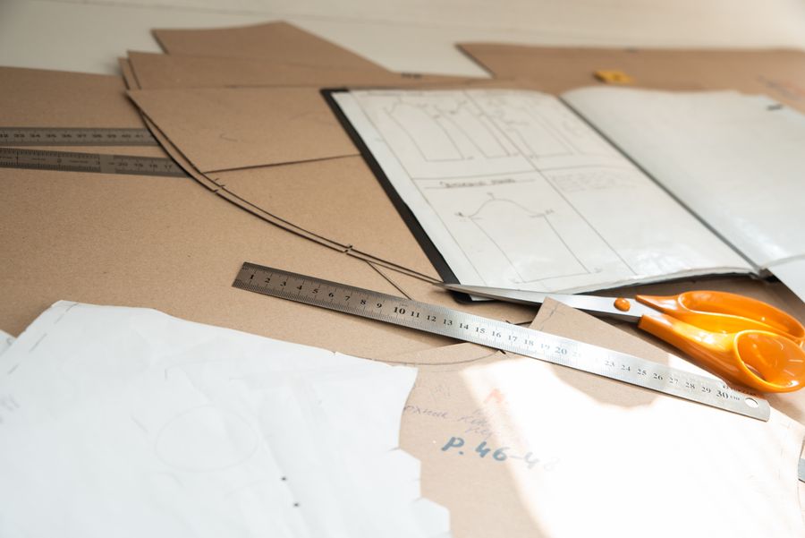 Technical pattern documents with rulers and annotations