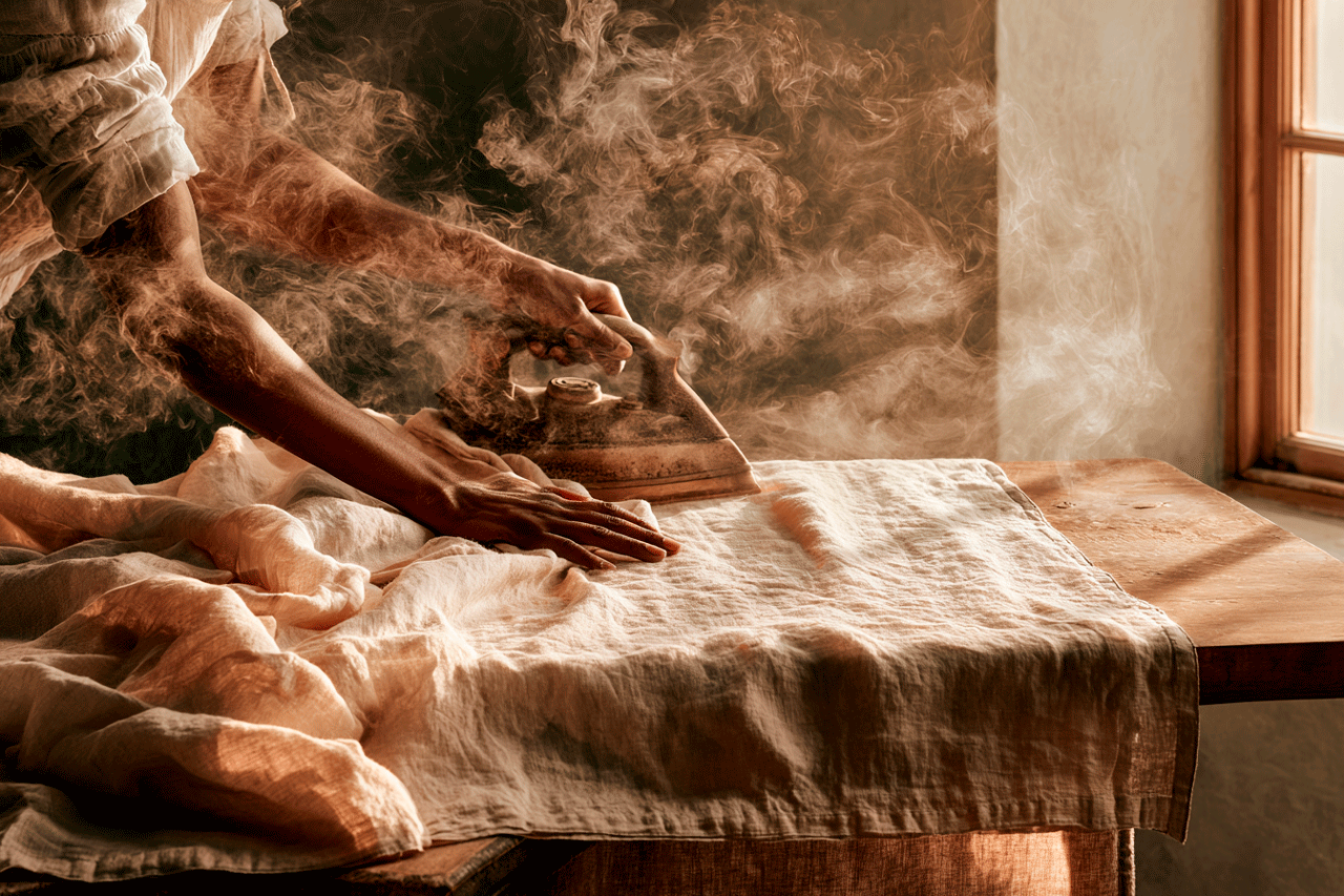 Pressing pre-washed fabric before cutting — the final step of fabric preparation