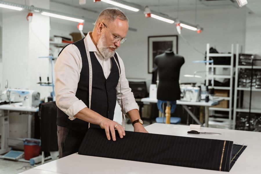 A specialist cutting fabric in the studio