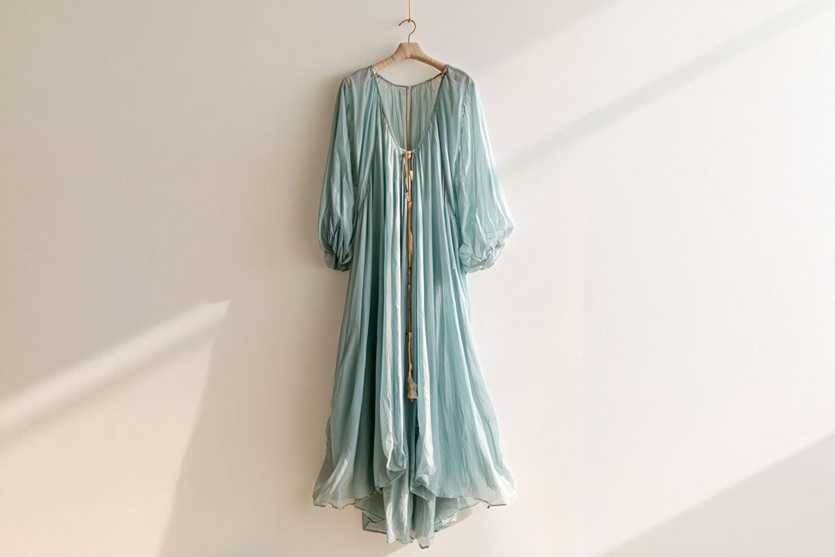 A modest summer church dress in lightweight linen — the right fabric makes coverage comfortable