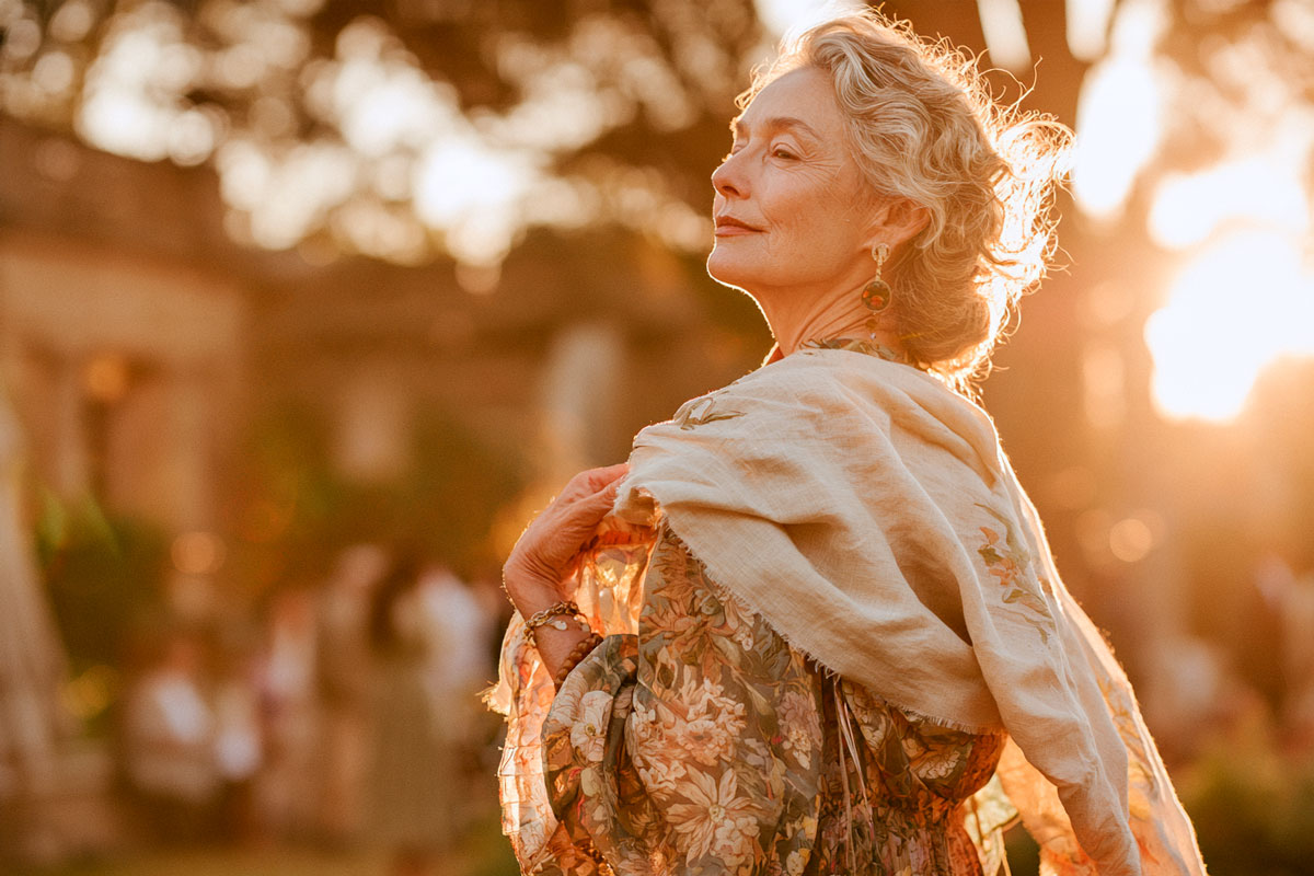 A summer outdoor event outfit — midi dress with a lightweight wrap for the evening