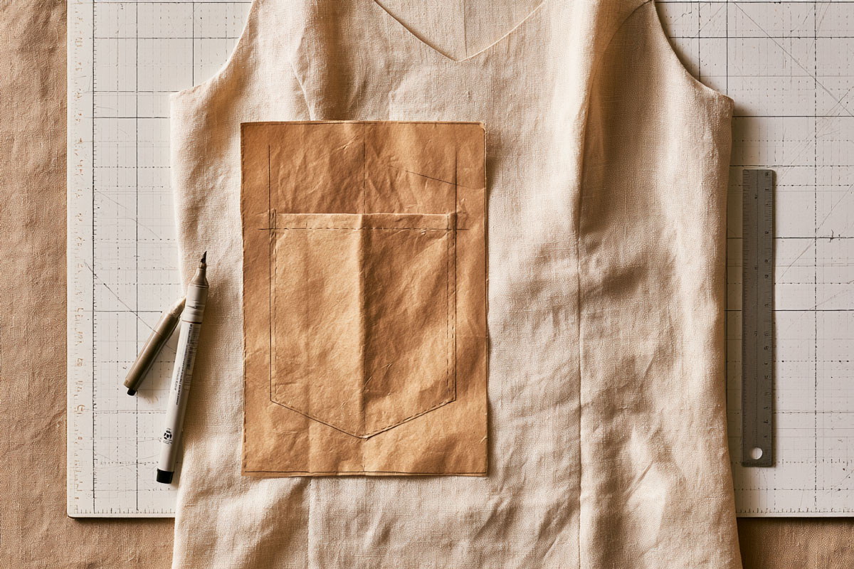 In-seam pocket template — the pocket bag shape and the marking of the pocket opening on the side seam